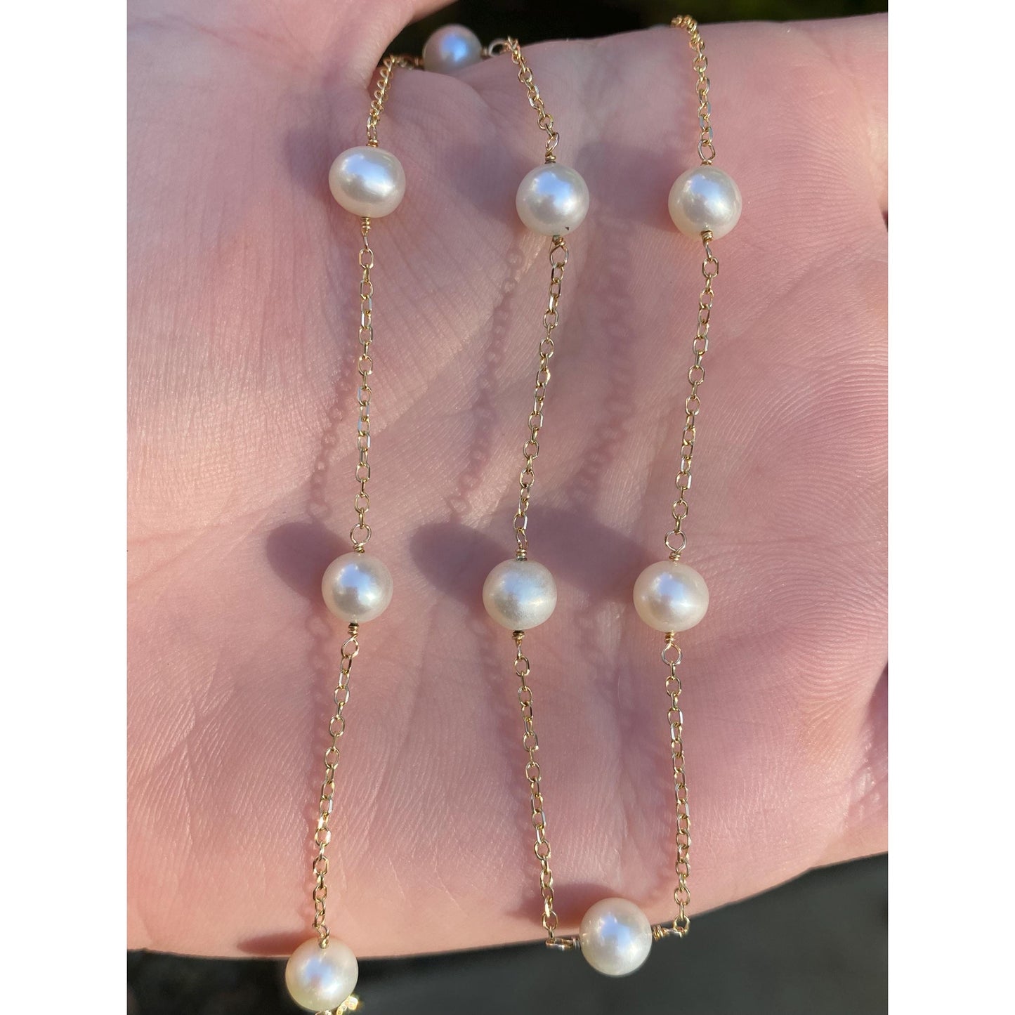 Vintage Solid 14k Yellow Gold Pearl Cable Chain Necklace - 15.75 inches