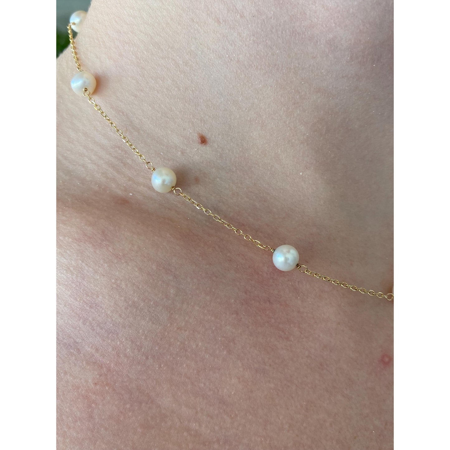 Vintage Solid 14k Yellow Gold Pearl Cable Chain Necklace - 15.75 inches