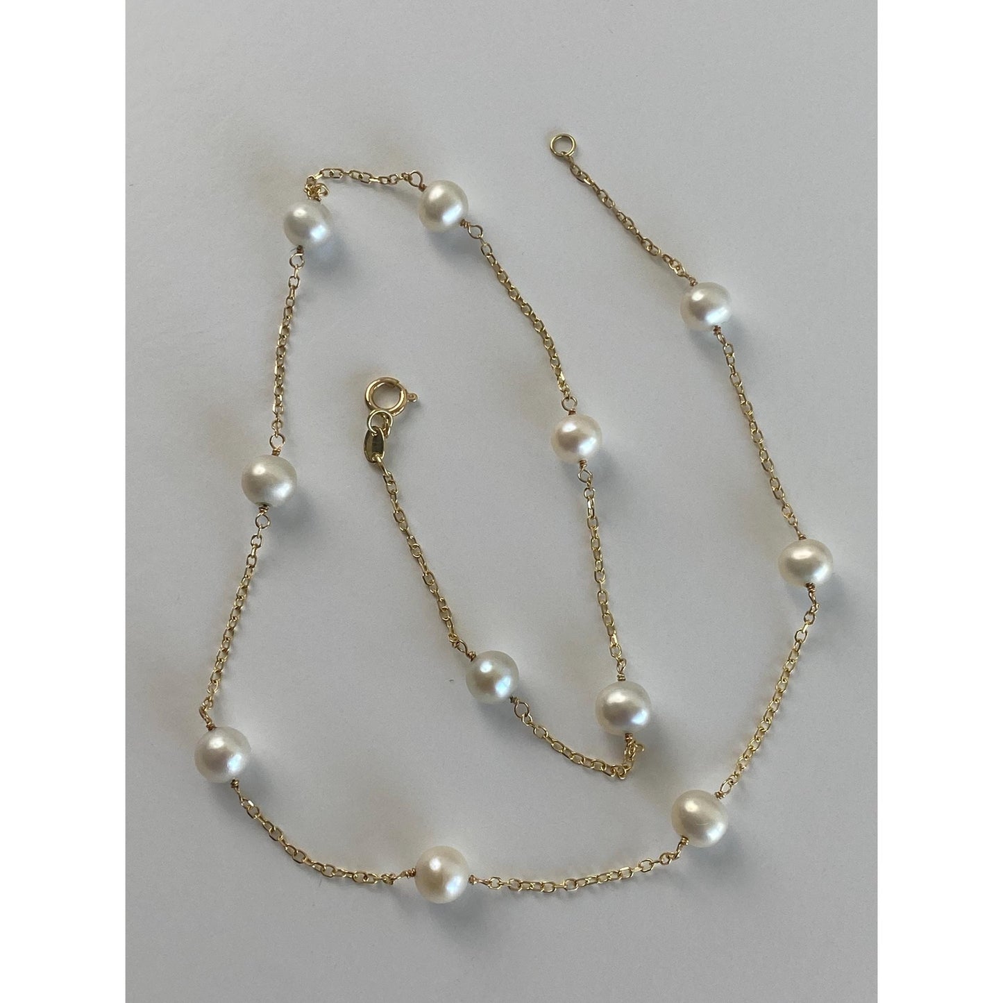 Vintage Solid 14k Yellow Gold Pearl Cable Chain Necklace - 15.75 inches