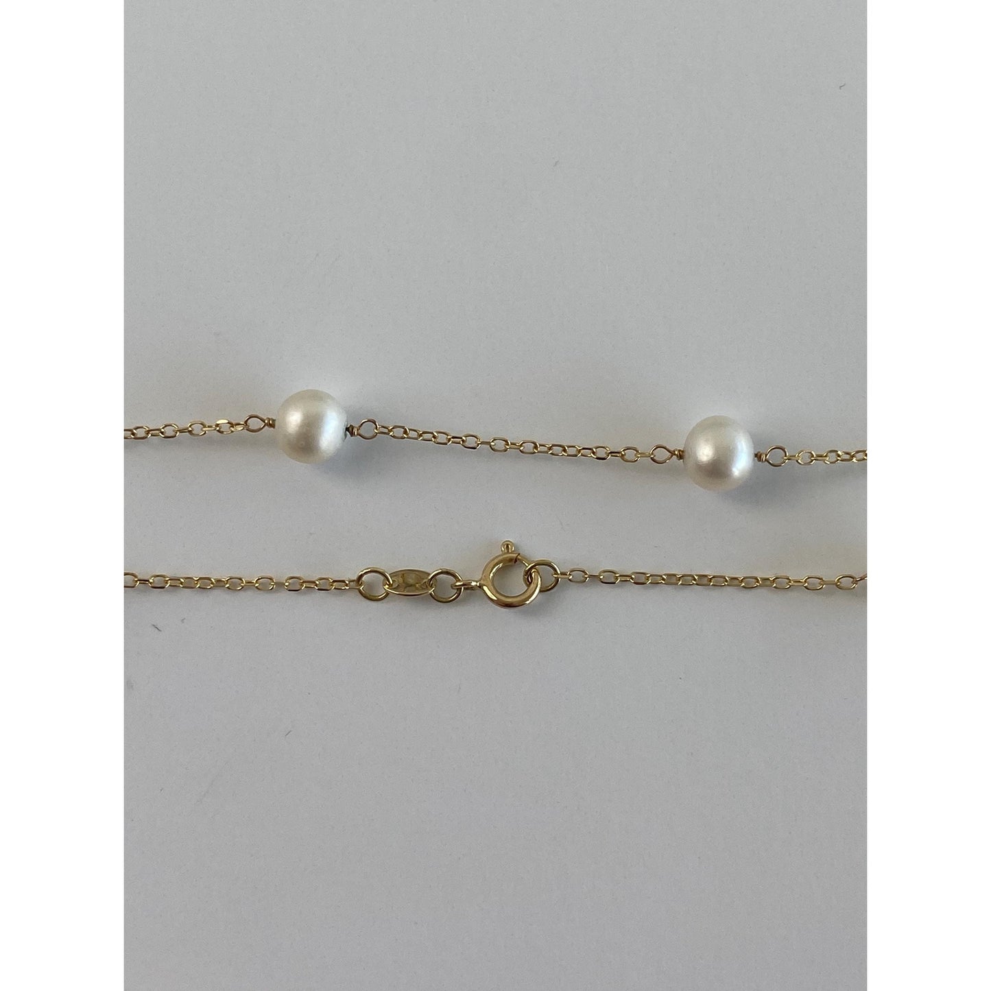 Vintage Solid 14k Yellow Gold Pearl Cable Chain Necklace - 15.75 inches