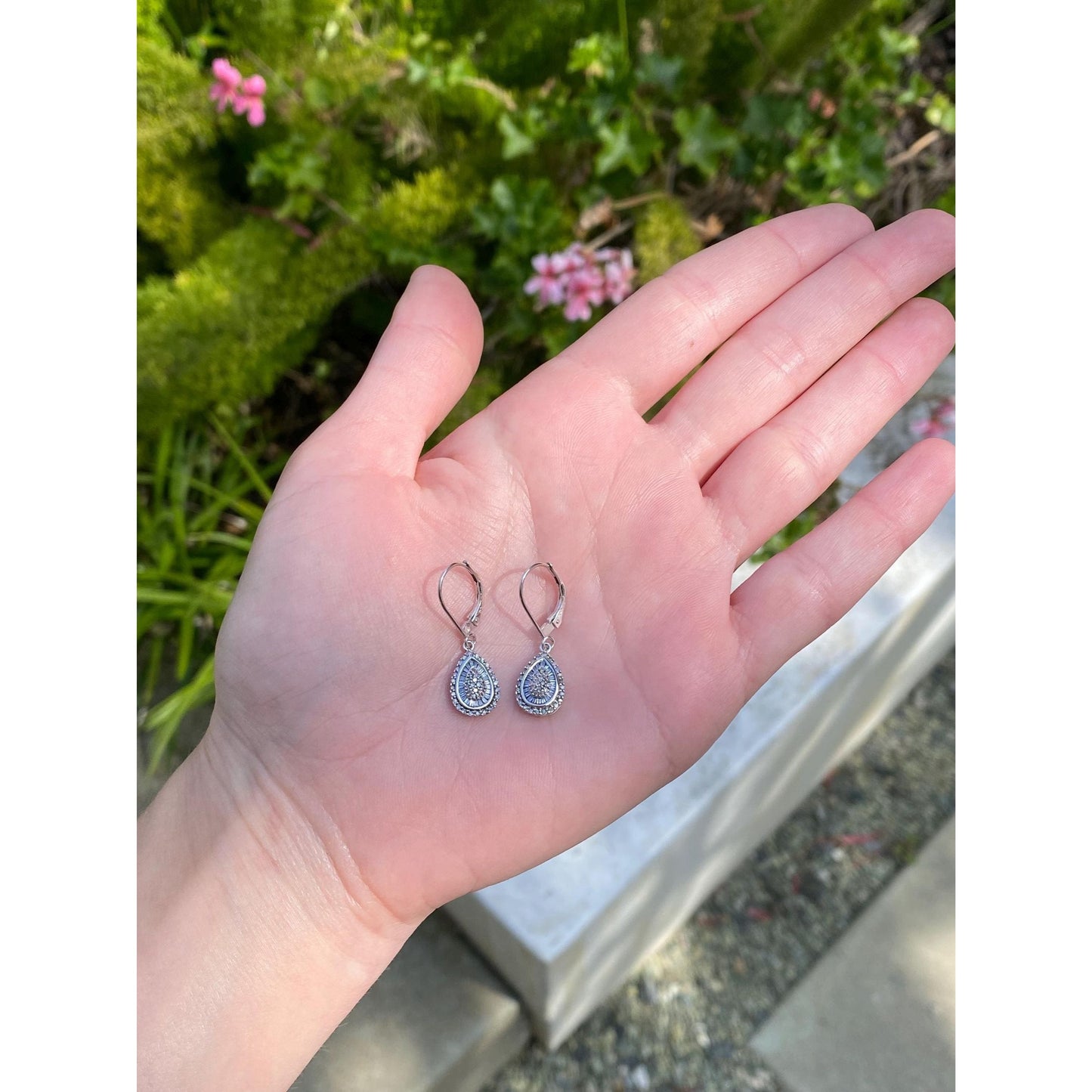 Solid 14k White Gold Diamond Art Deco Dangle Earrings