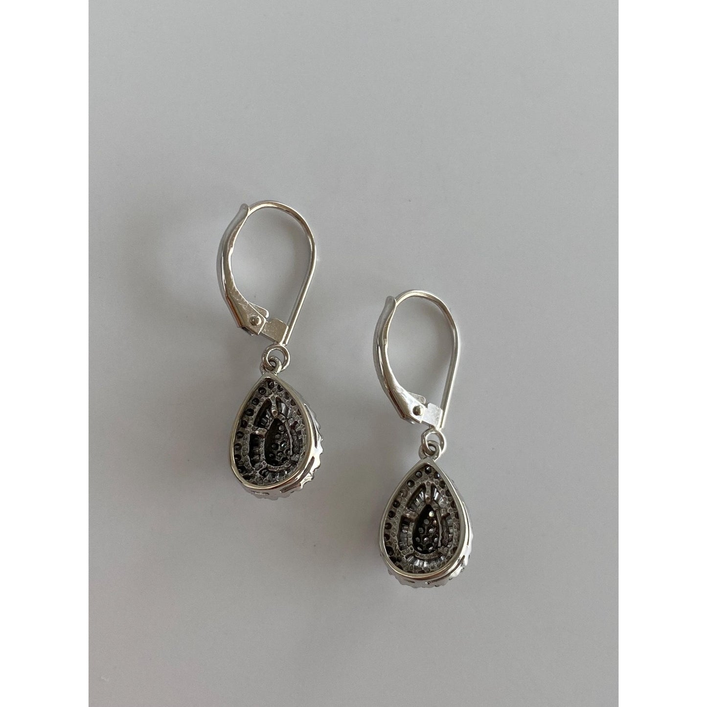 Solid 14k White Gold Diamond Art Deco Dangle Earrings