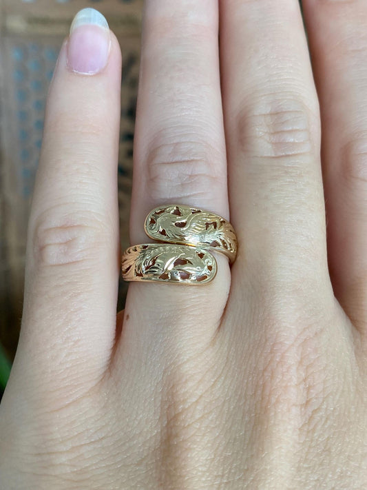Vintage Solid 14k Yellow Gold Open Work Bird Wrap Ring - Size 5.75