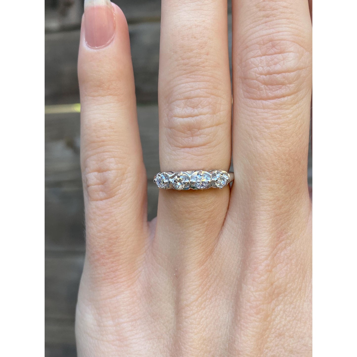 Vintage Solid 14k White Gold Diamond Row Ring Band - Size 4.75