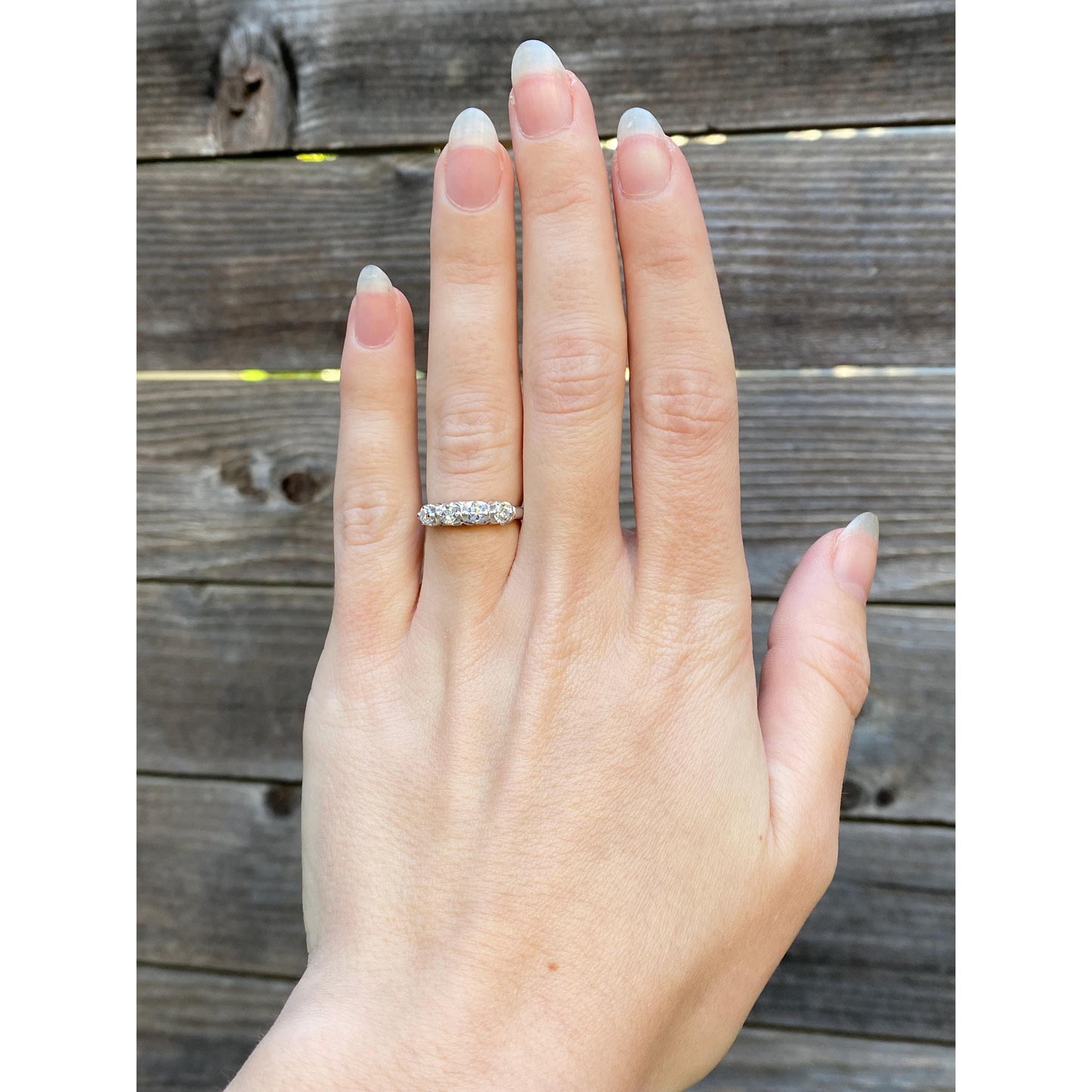 Vintage Solid 14k White Gold Diamond Row Ring Band - Size 4.75