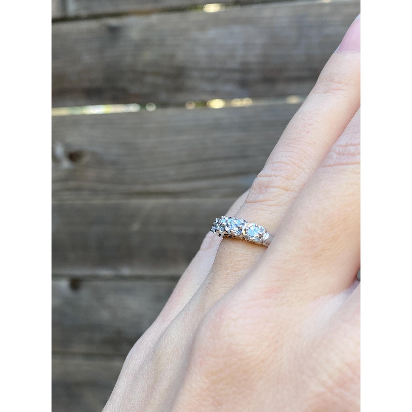 Vintage Solid 14k White Gold Diamond Row Ring Band - Size 4.75