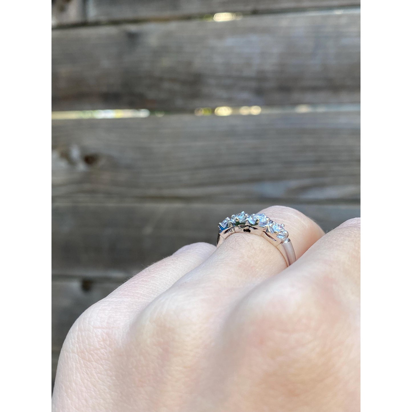 Vintage Solid 14k White Gold Diamond Row Ring Band - Size 4.75