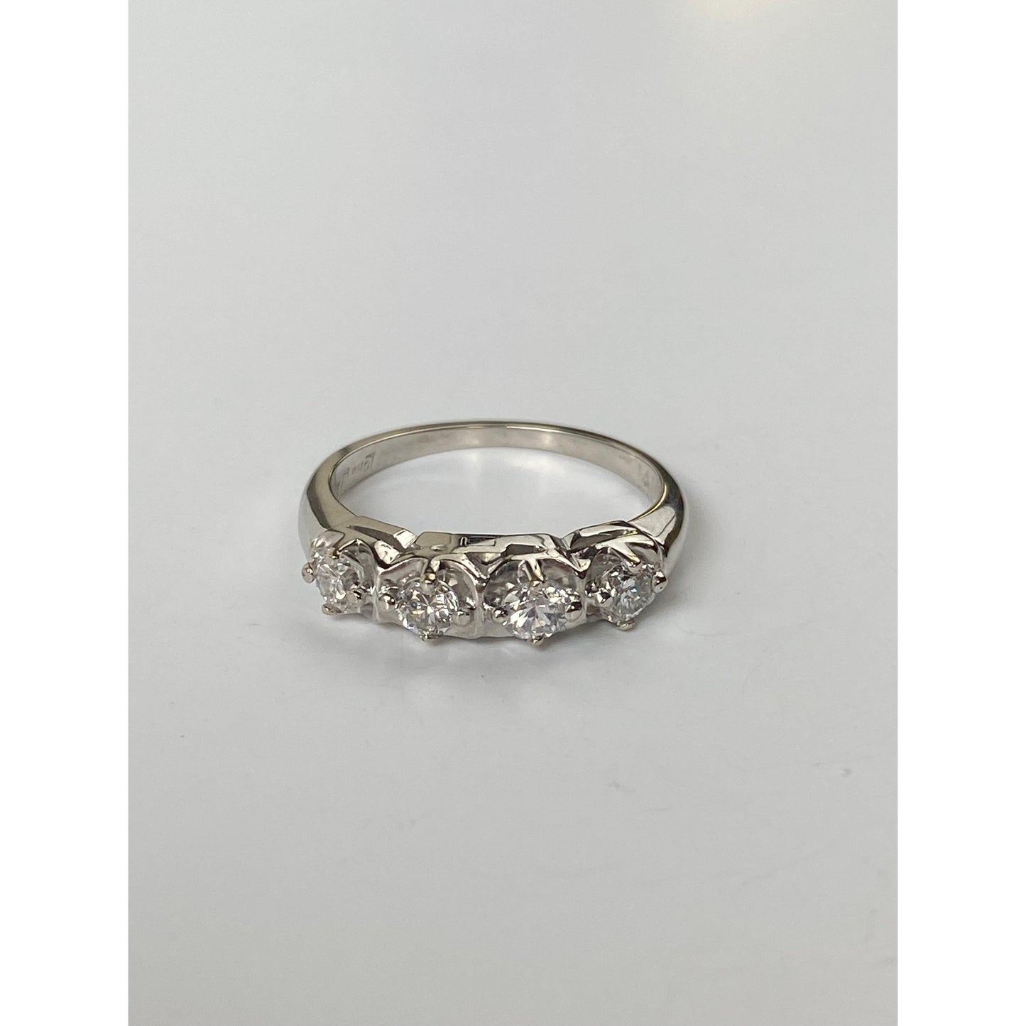 Vintage Solid 14k White Gold Diamond Row Ring Band - Size 4.75