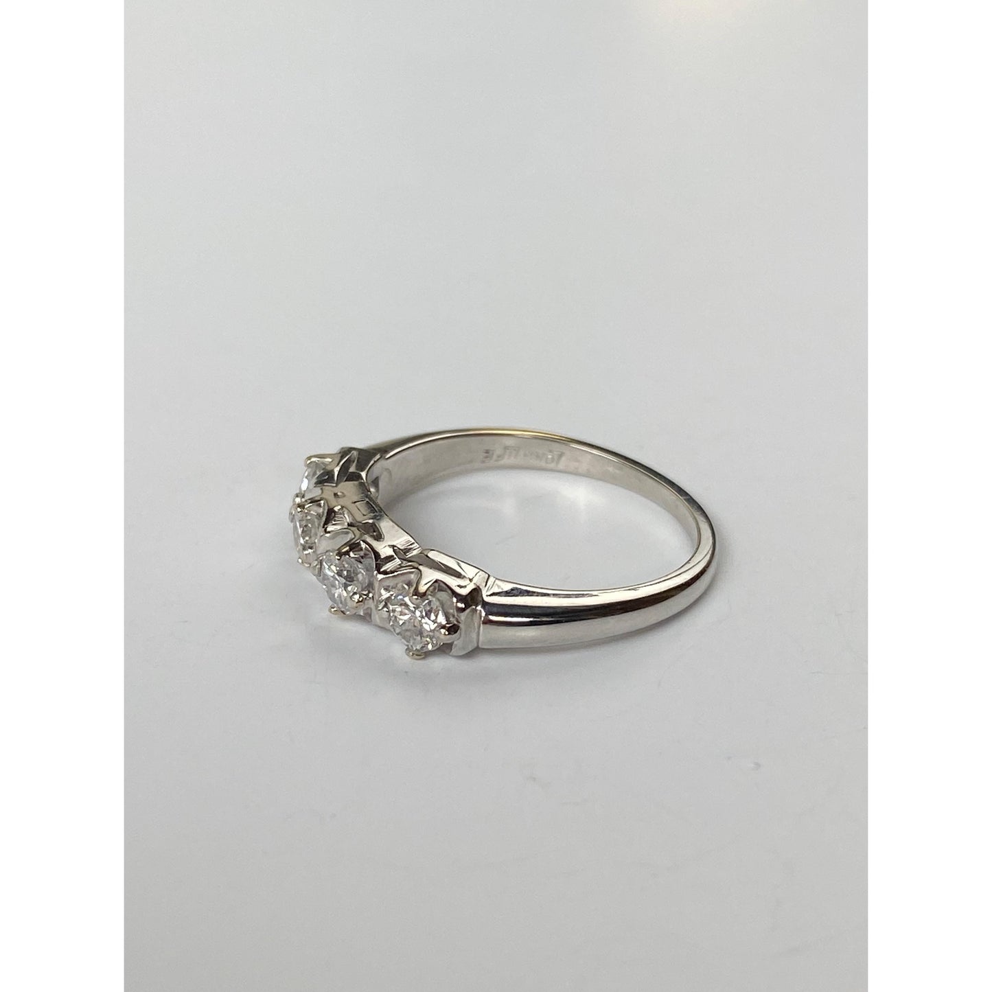 Vintage Solid 14k White Gold Diamond Row Ring Band - Size 4.75