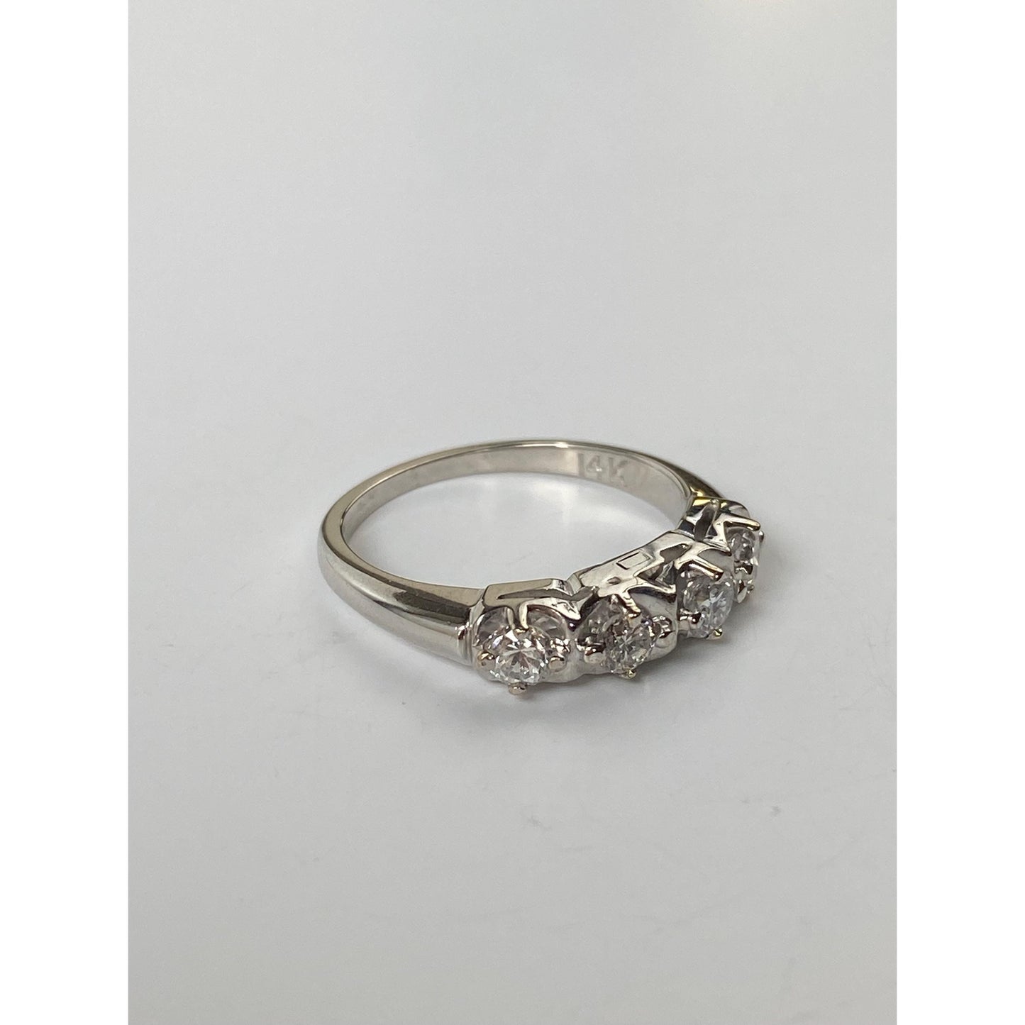 Vintage Solid 14k White Gold Diamond Row Ring Band - Size 4.75