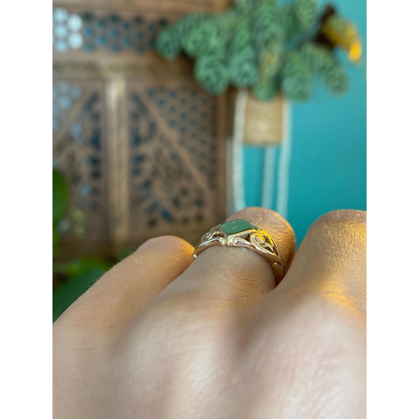 Vintage Solid 10k Rosey Gold Engraved Signet Ring - Size 4.5