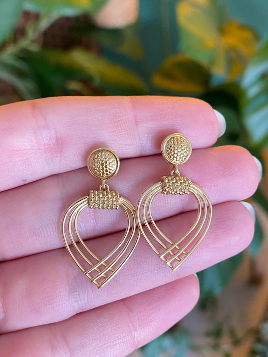 Vintage Solid 18k Yellow Gold Dangle Stud Earrings - Fine Estate Jewelry - Real Genuine Gold