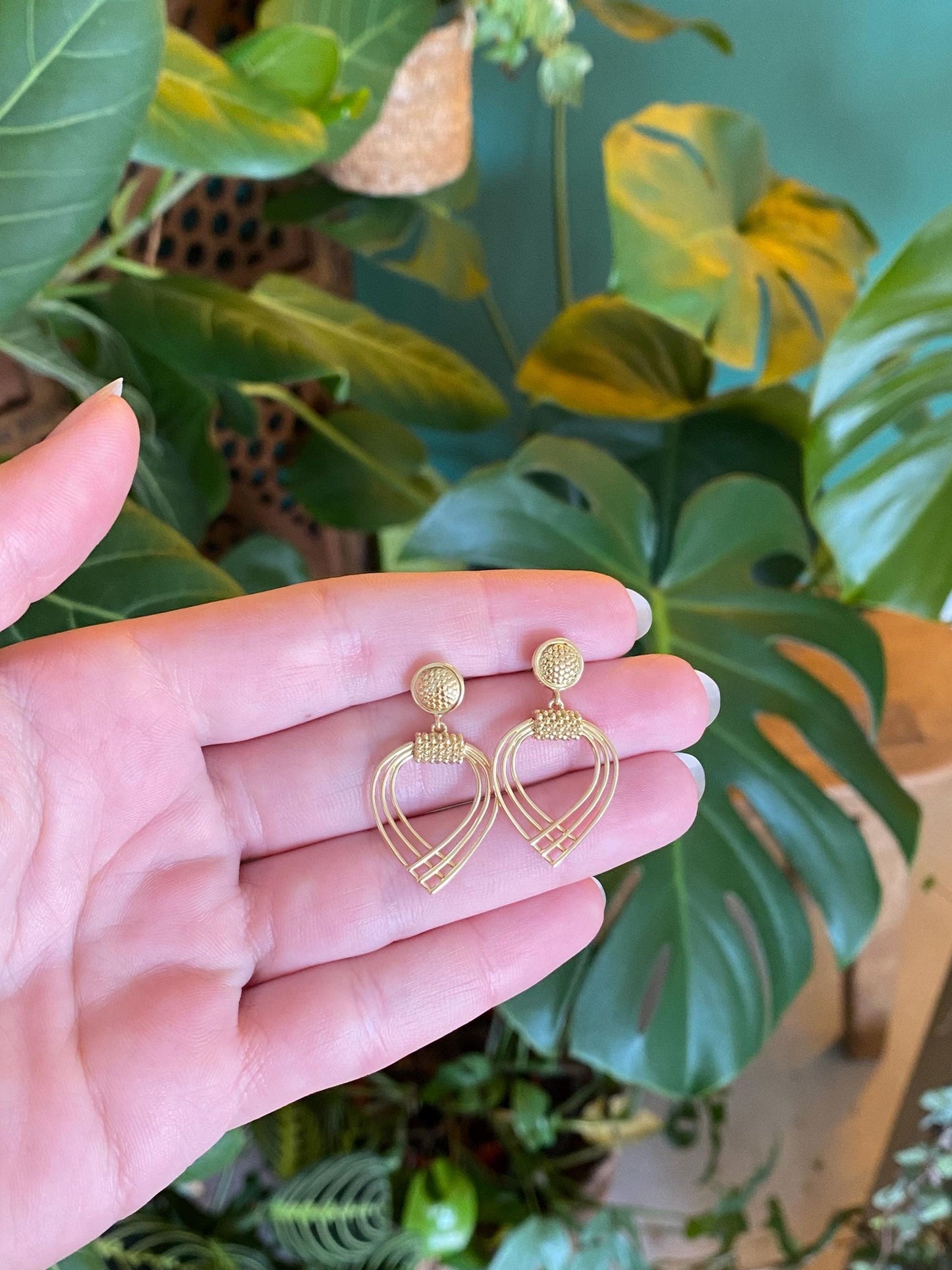 Vintage Solid 18k Yellow Gold Dangle Stud Earrings - Fine Estate Jewelry - Real Genuine Gold