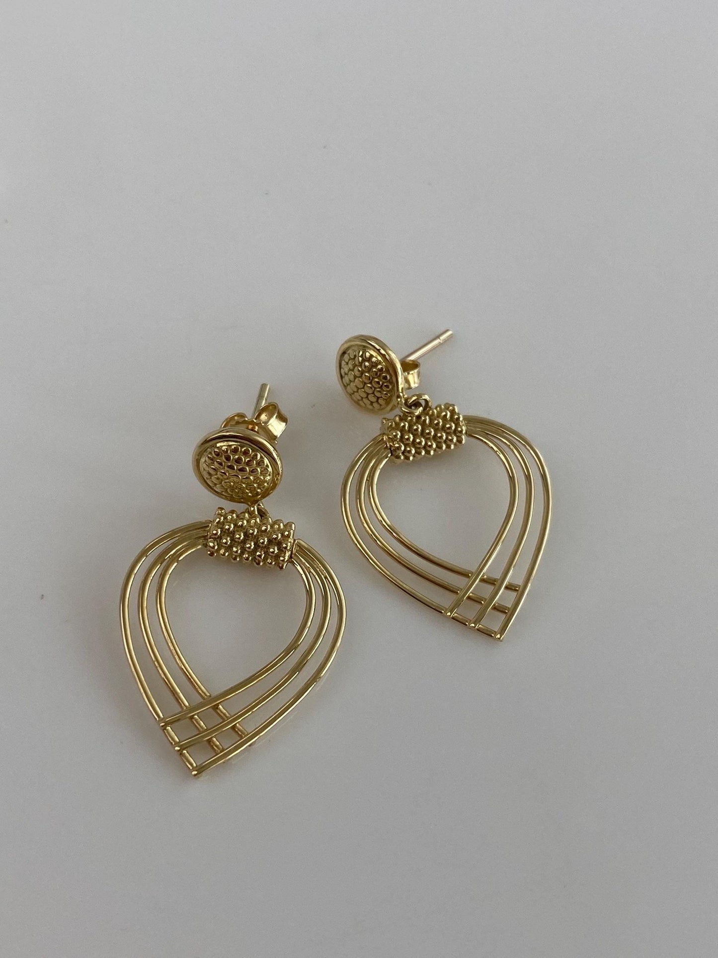 Vintage Solid 18k Yellow Gold Dangle Stud Earrings - Fine Estate Jewelry - Real Genuine Gold