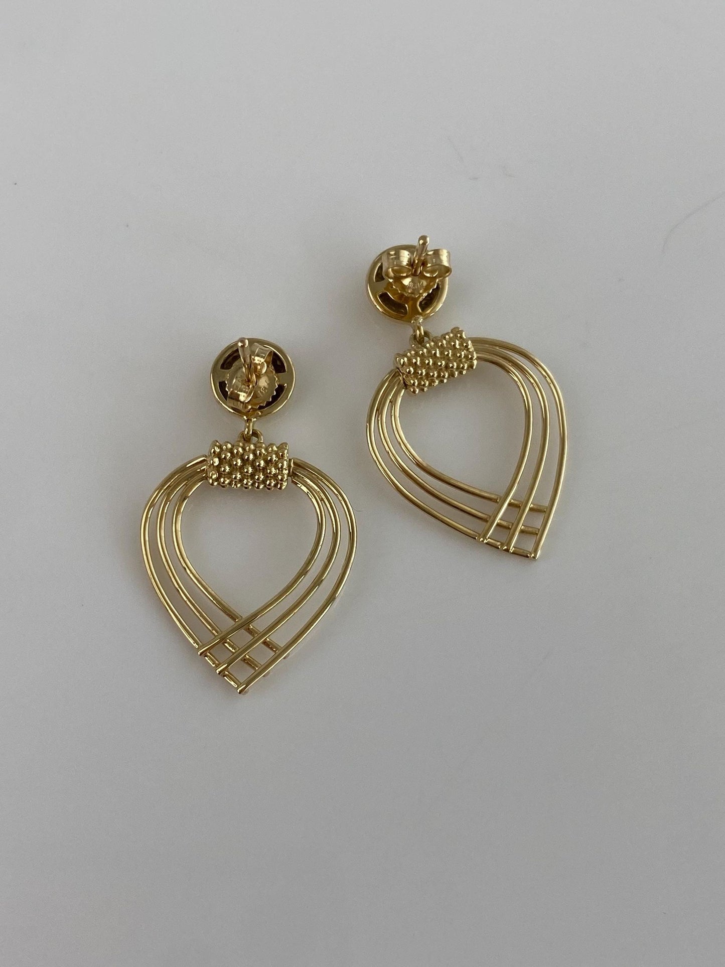 Vintage Solid 18k Yellow Gold Dangle Stud Earrings - Fine Estate Jewelry - Real Genuine Gold