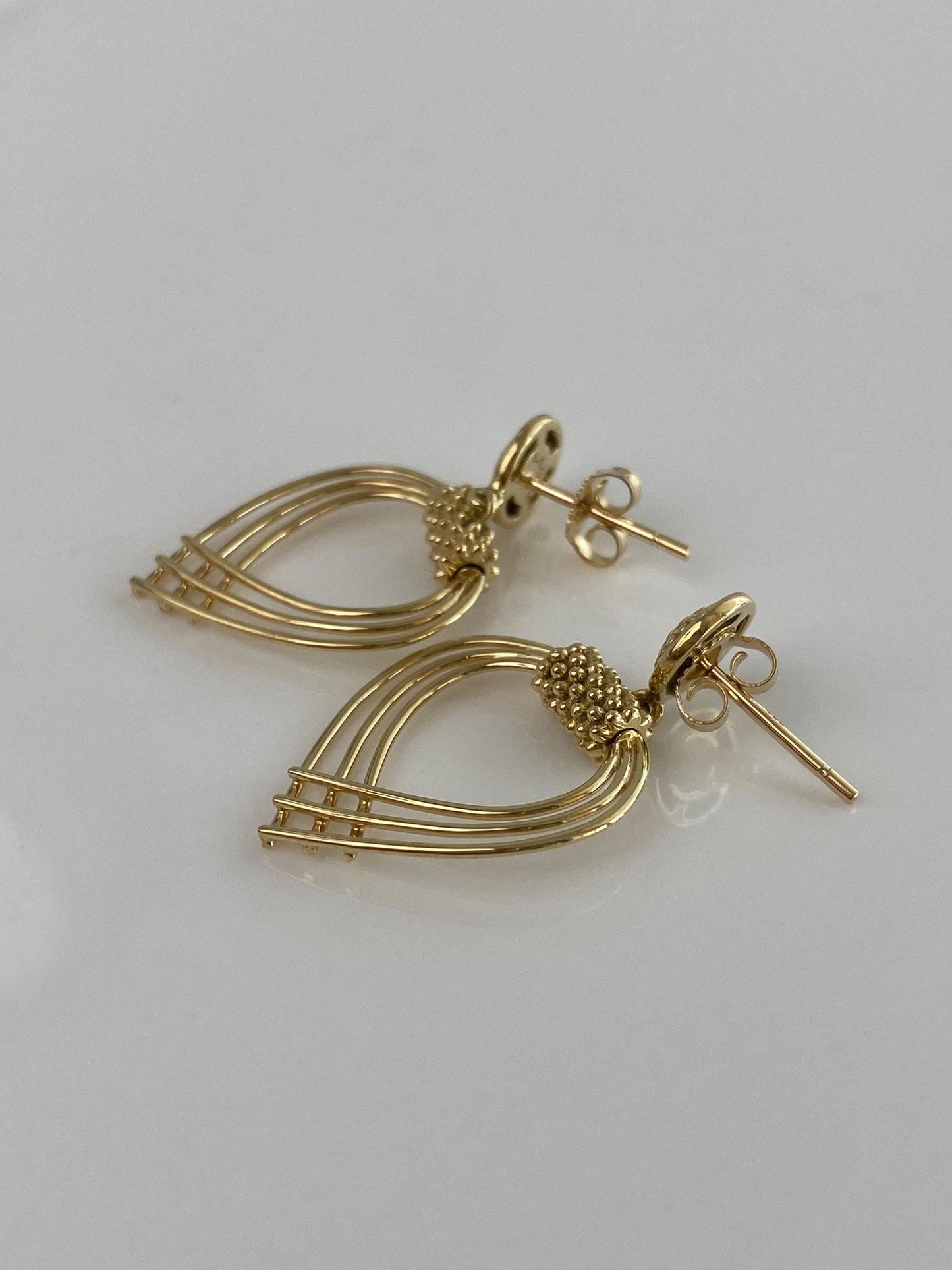 Vintage Solid 18k Yellow Gold Dangle Stud Earrings - Fine Estate Jewelry - Real Genuine Gold