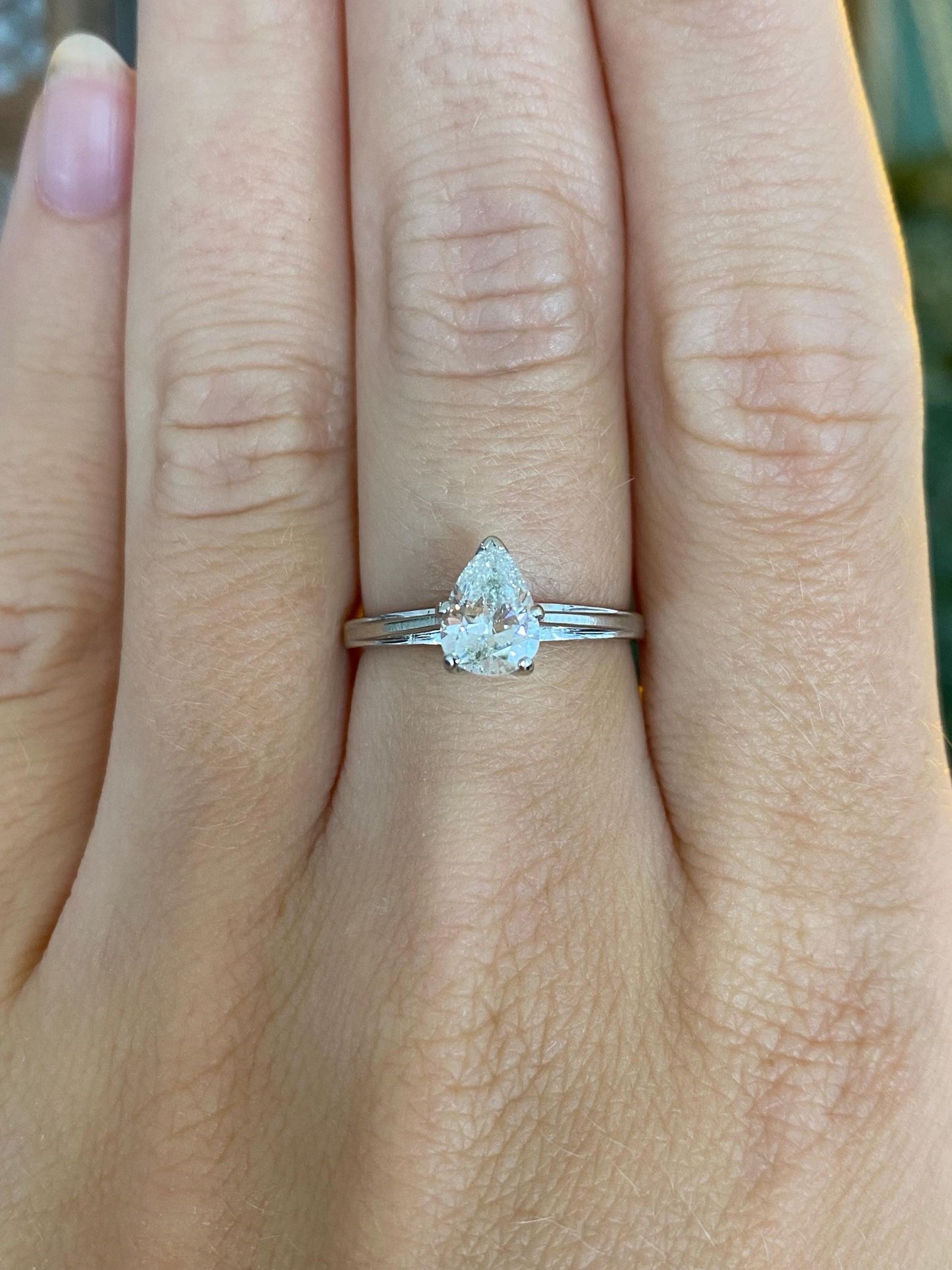 Vintage Solid 14k White Gold Teardrop Diamond Solitaire Ring - Size 6.25