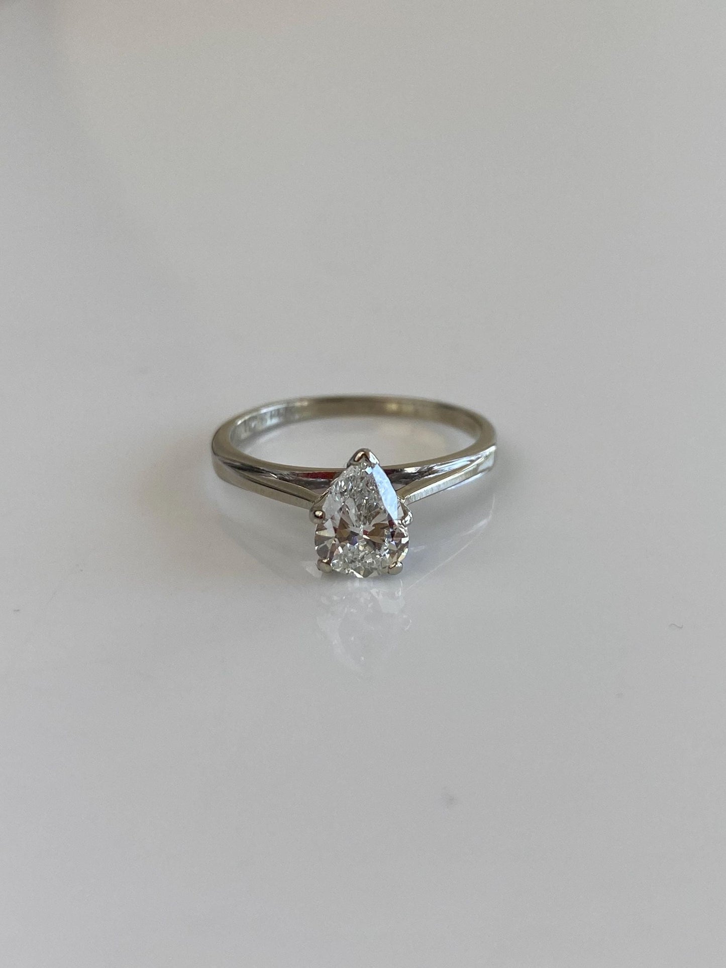 Vintage Solid 14k White Gold Teardrop Diamond Solitaire Ring - Size 6.25