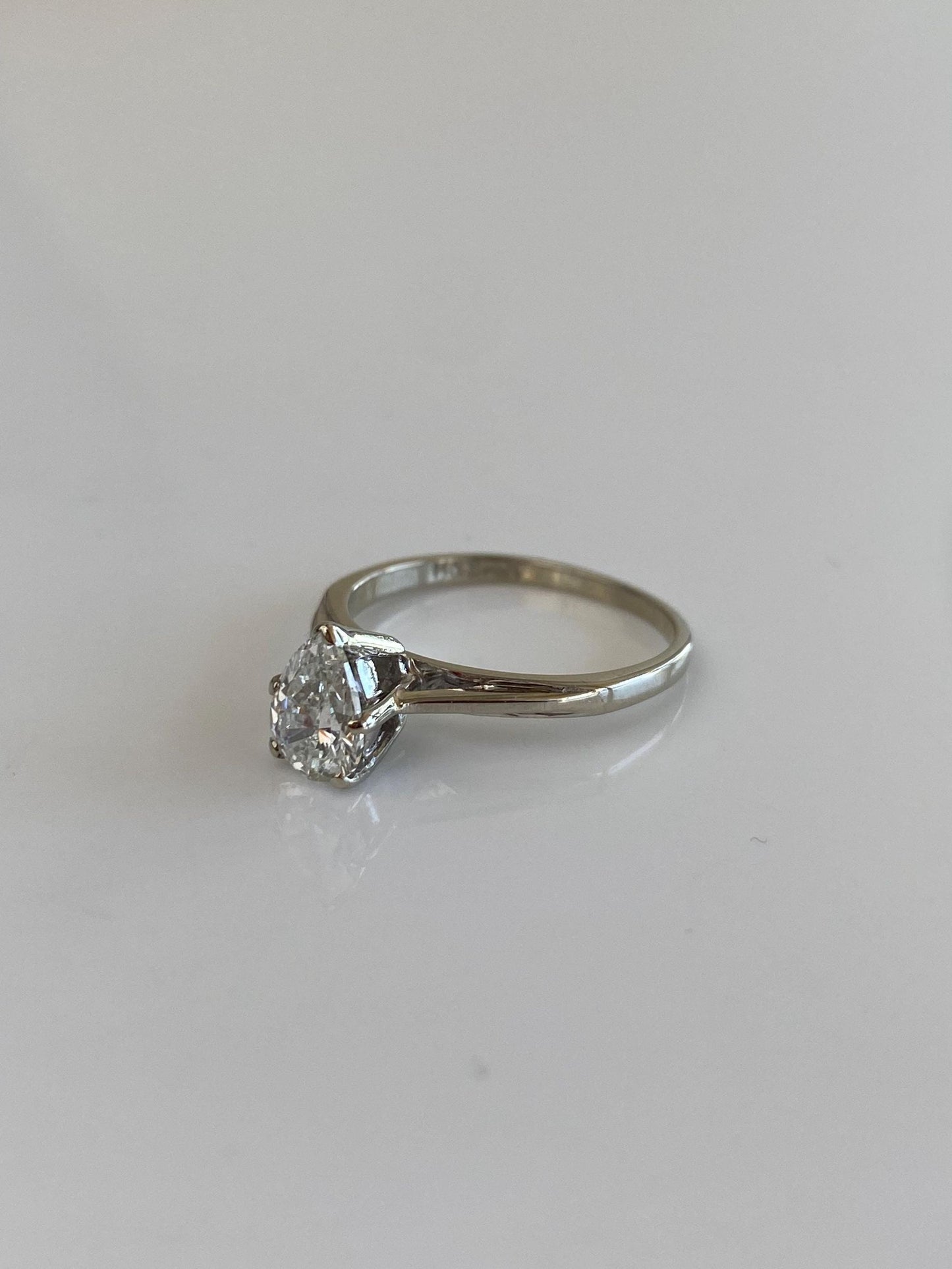 Vintage Solid 14k White Gold Teardrop Diamond Solitaire Ring - Size 6.25