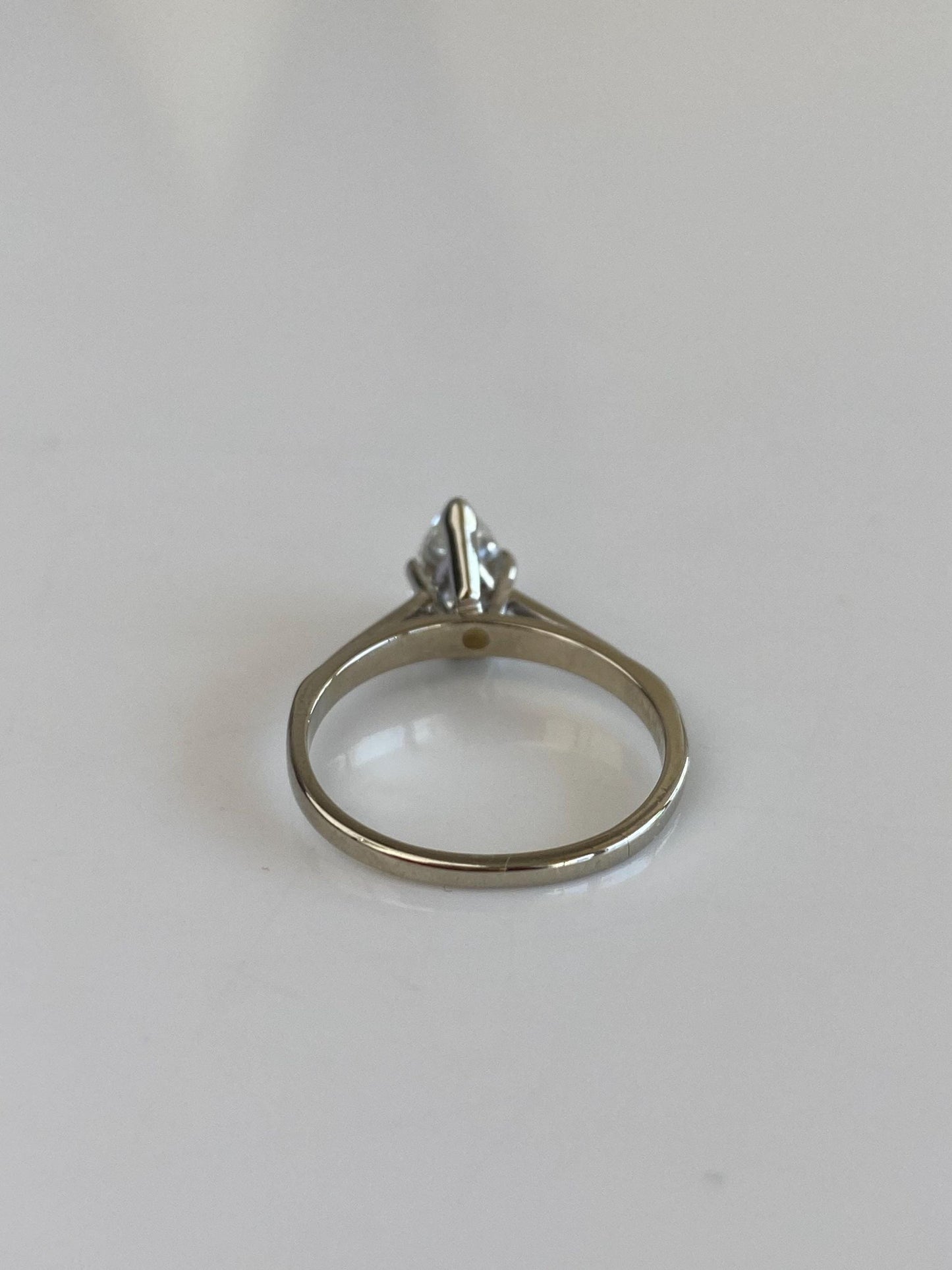 Vintage Solid 14k White Gold Teardrop Diamond Solitaire Ring - Size 6.25