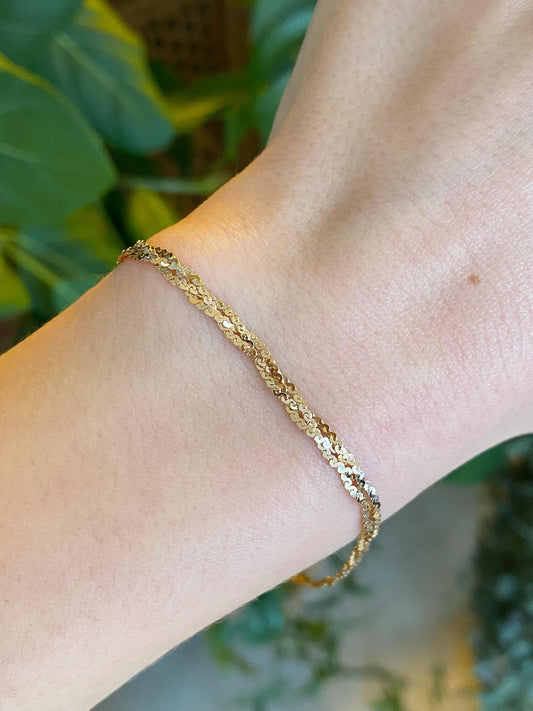 Vintage Solid 14k Rosey Gold Braided Serpentine Chain Bracelet - 7.5 inches