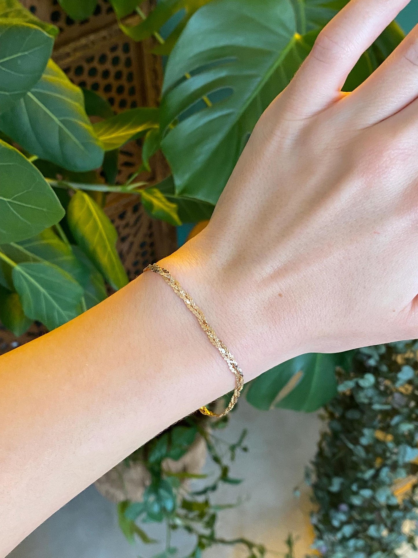 Vintage Solid 14k Rosey Gold Braided Serpentine Chain Bracelet - 7.5 inches