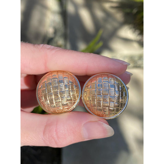 Vintage 14k Yellow Gold Large Basket Weave Pattern Dome Stud Earrings