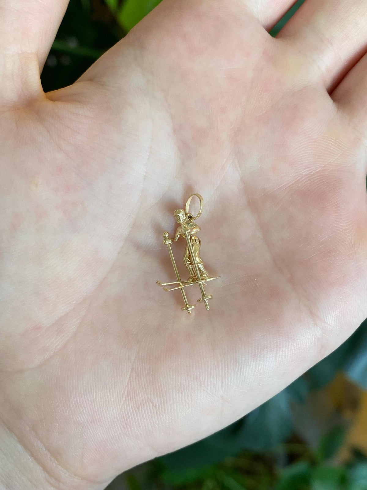 Vintage Solid 14k Yellow Gold Articulated Skier Charm