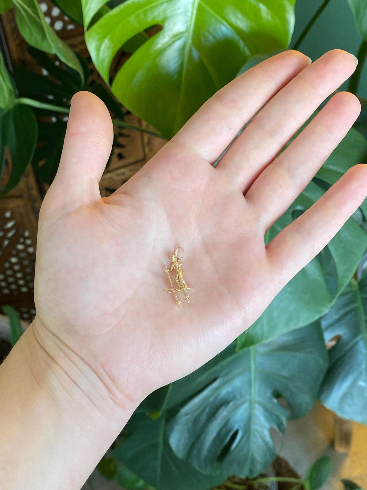 Vintage Solid 14k Yellow Gold Articulated Skier Charm