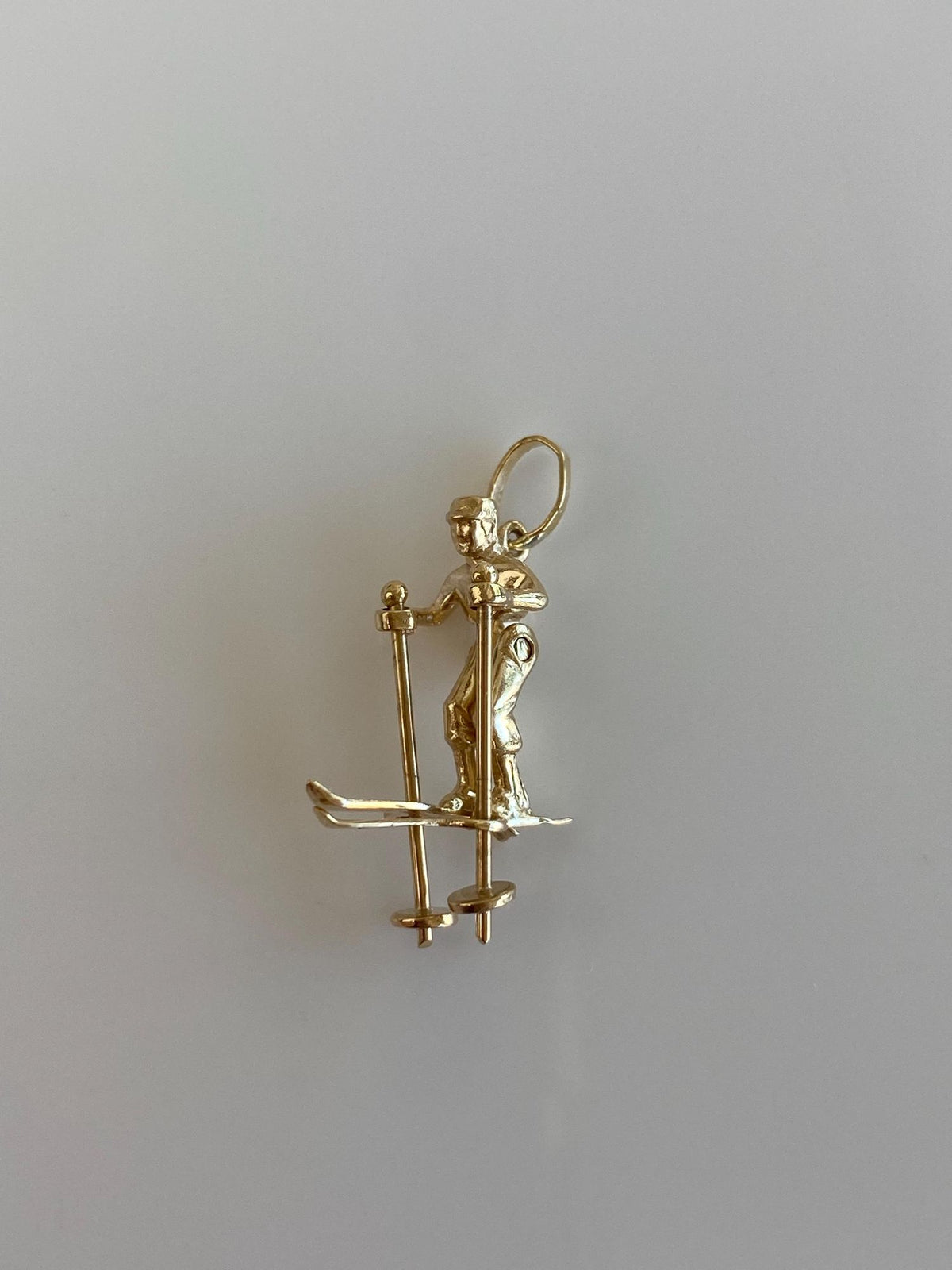 Vintage Solid 14k Yellow Gold Articulated Skier Charm