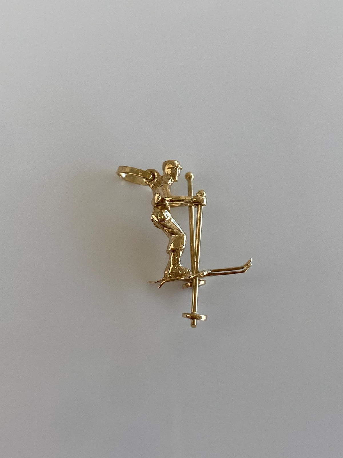 Vintage Solid 14k Yellow Gold Articulated Skier Charm