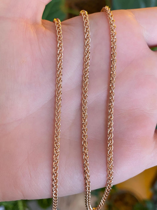 Vintage Solid 18k Rose Gold Long Wheat Chain Necklace - 30 inches