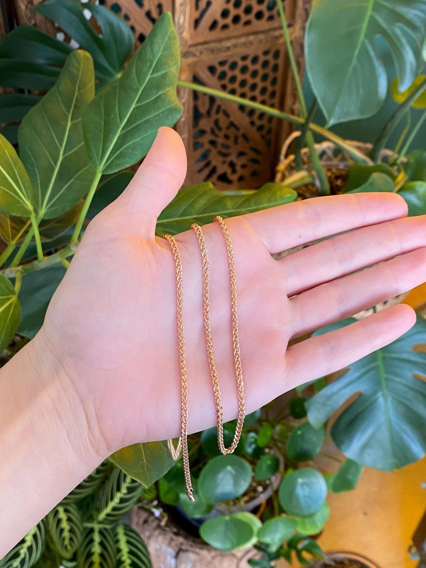 Vintage Solid 18k Rose Gold Long Wheat Chain Necklace - 30 inches