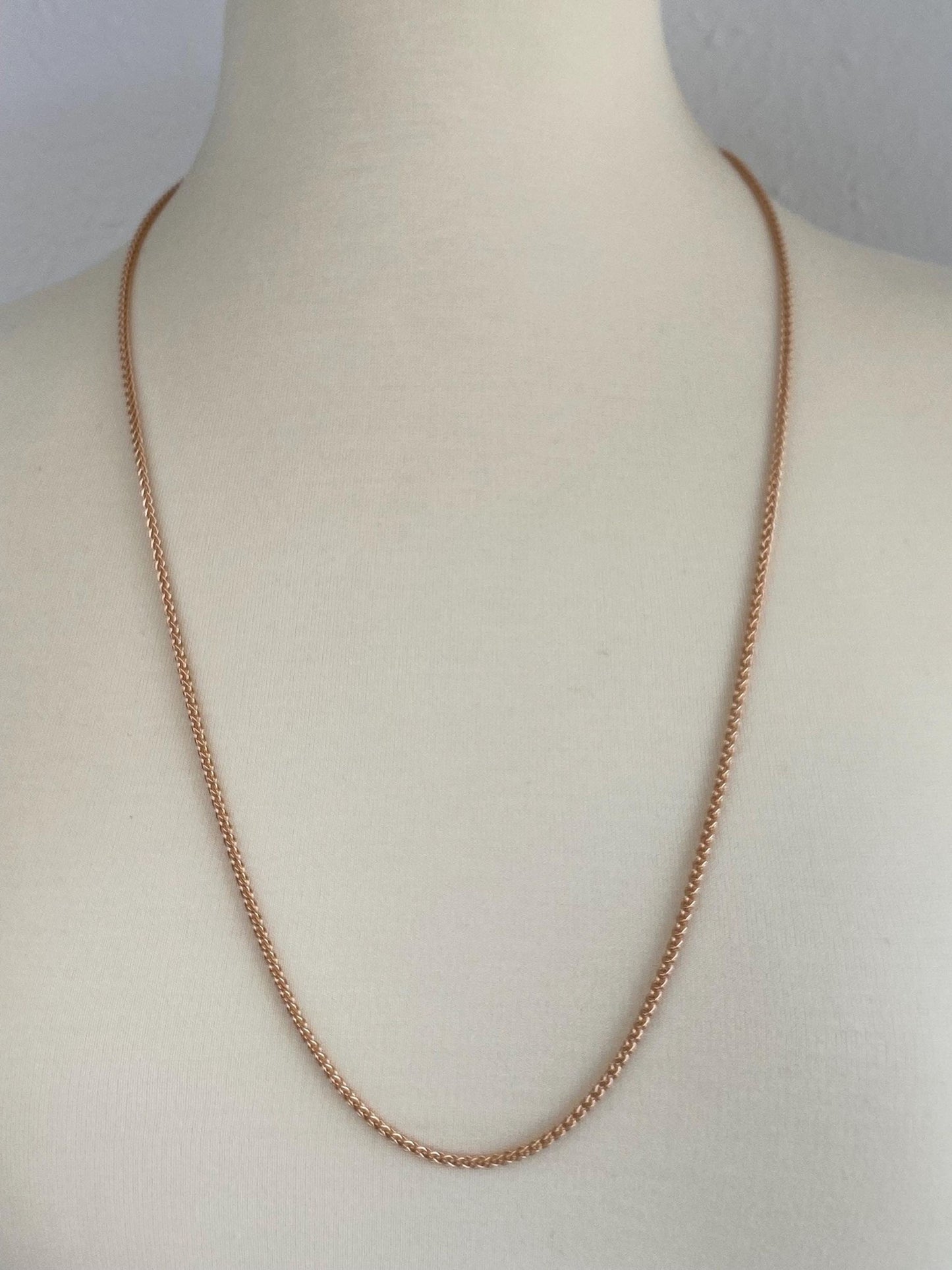 Vintage Solid 18k Rose Gold Long Wheat Chain Necklace - 30 inches