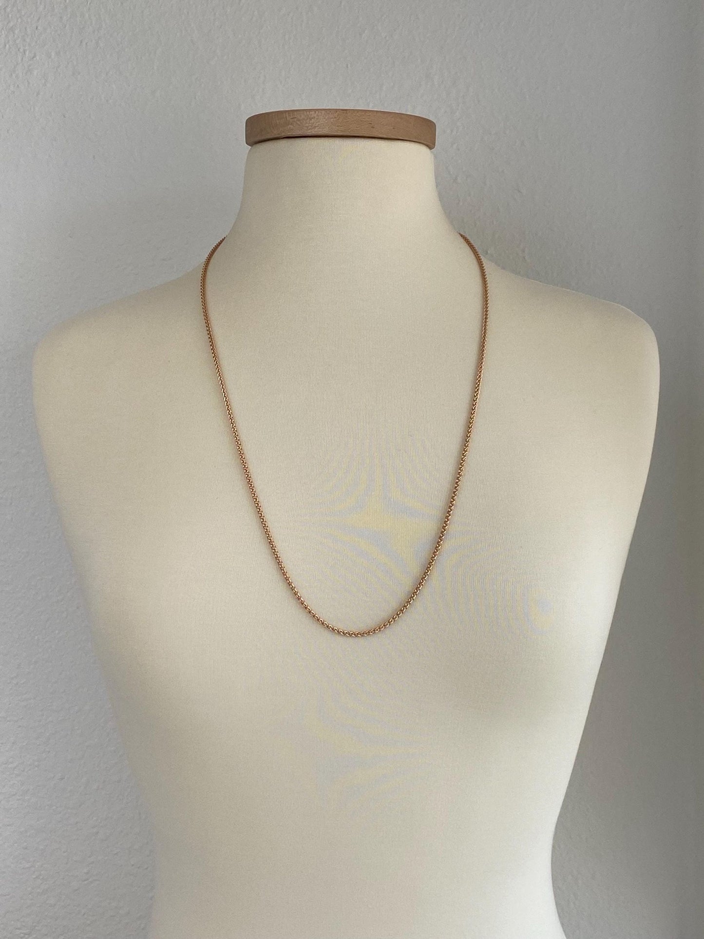 Vintage Solid 18k Rose Gold Long Wheat Chain Necklace - 30 inches