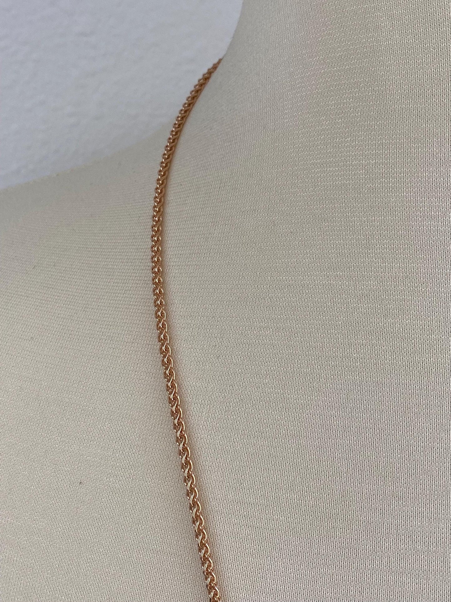 Vintage Solid 18k Rose Gold Long Wheat Chain Necklace - 30 inches