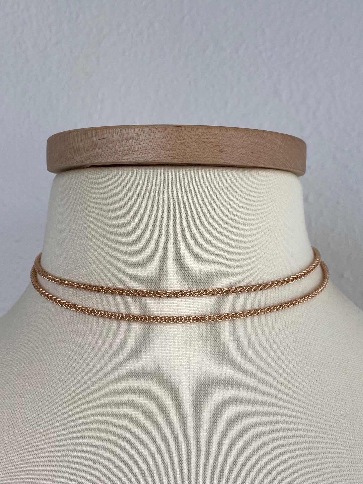 Vintage Solid 18k Rose Gold Long Wheat Chain Necklace - 30 inches