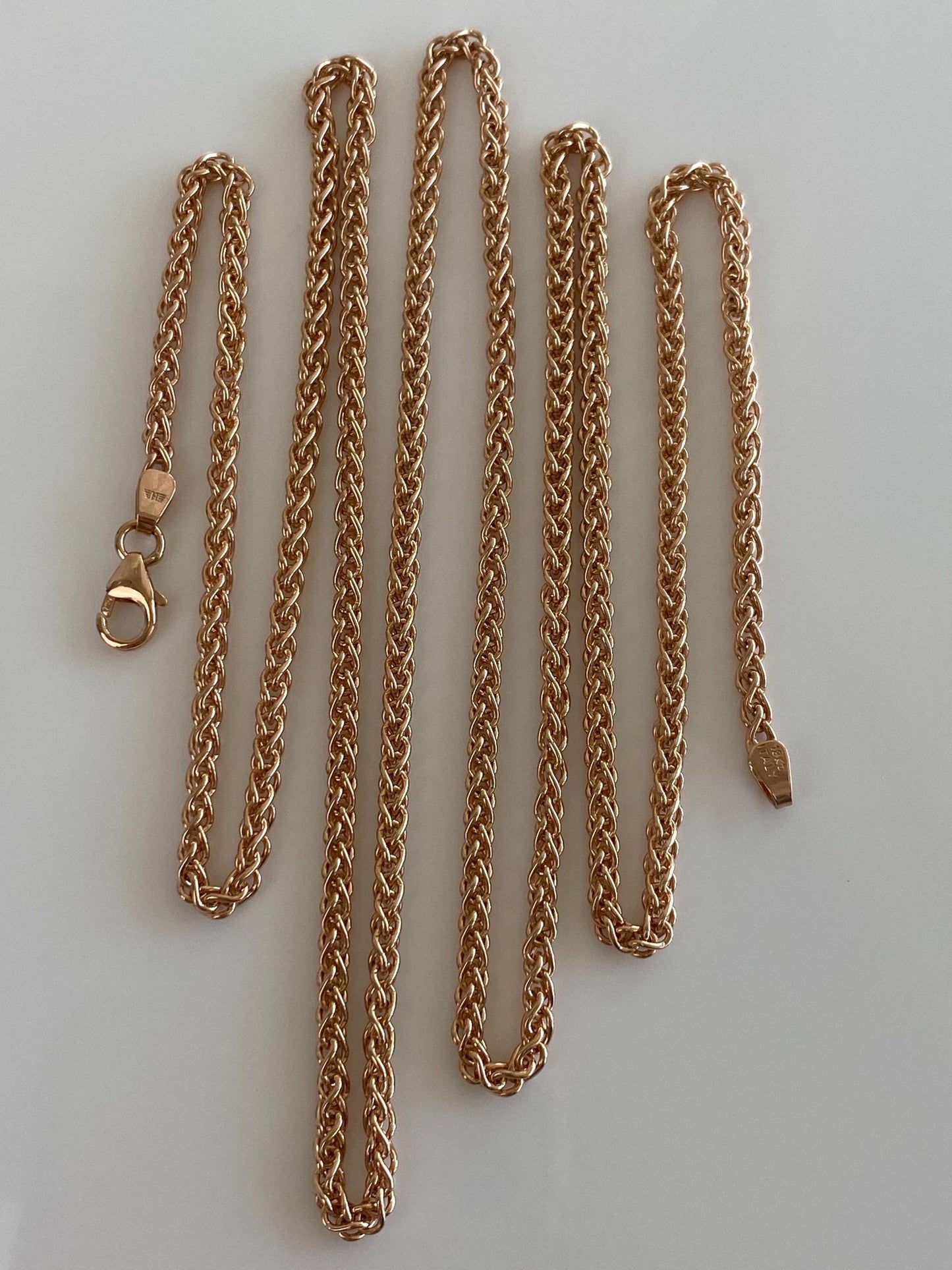 Vintage Solid 18k Rose Gold Long Wheat Chain Necklace - 30 inches