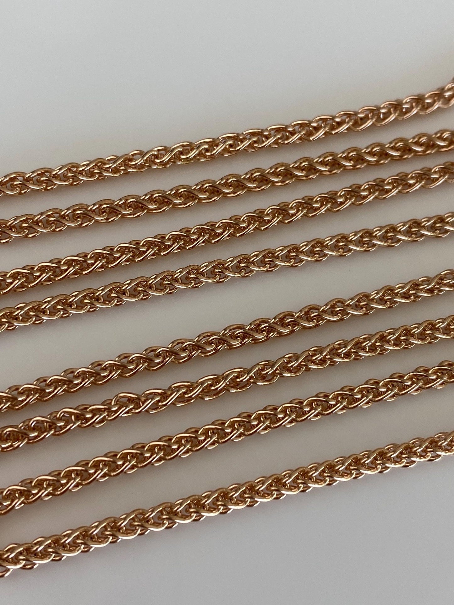 Vintage Solid 18k Rose Gold Long Wheat Chain Necklace - 30 inches