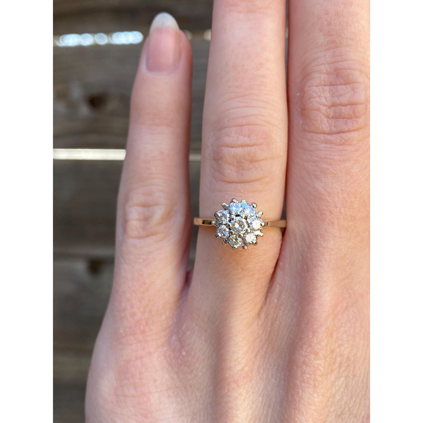 Vintage Solid 14k Yellow Gold Diamond Cluster Ring - Size 4.75