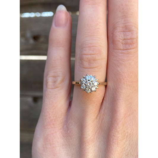 Vintage Solid 14k Yellow Gold Diamond Cluster Ring - Size 4.75