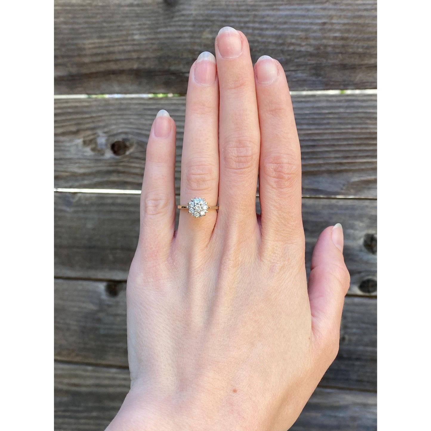 Vintage Solid 14k Yellow Gold Diamond Cluster Ring - Size 4.75