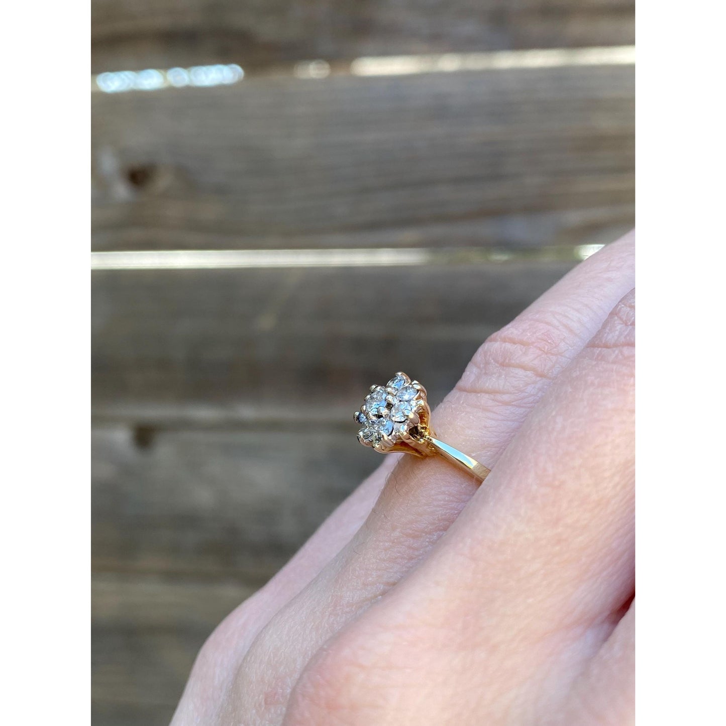 Vintage Solid 14k Yellow Gold Diamond Cluster Ring - Size 4.75