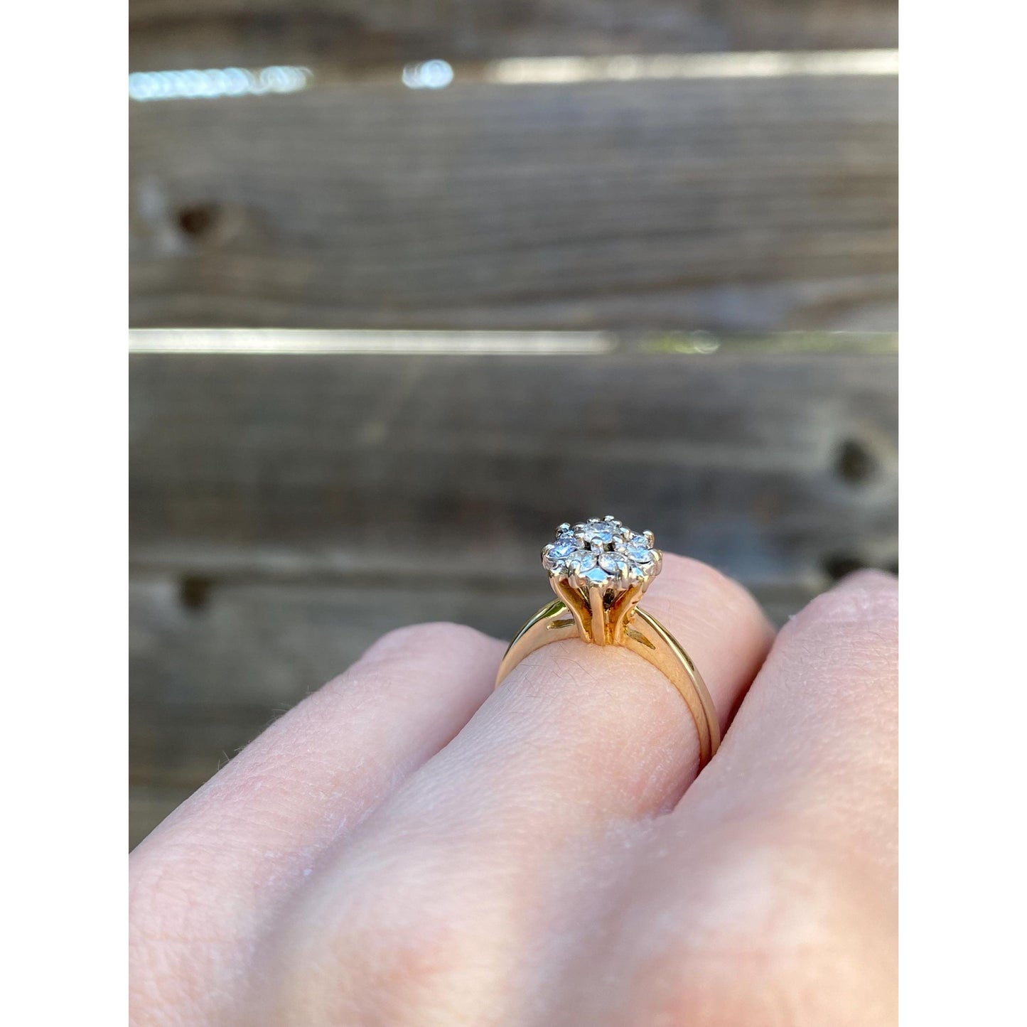Vintage Solid 14k Yellow Gold Diamond Cluster Ring - Size 4.75