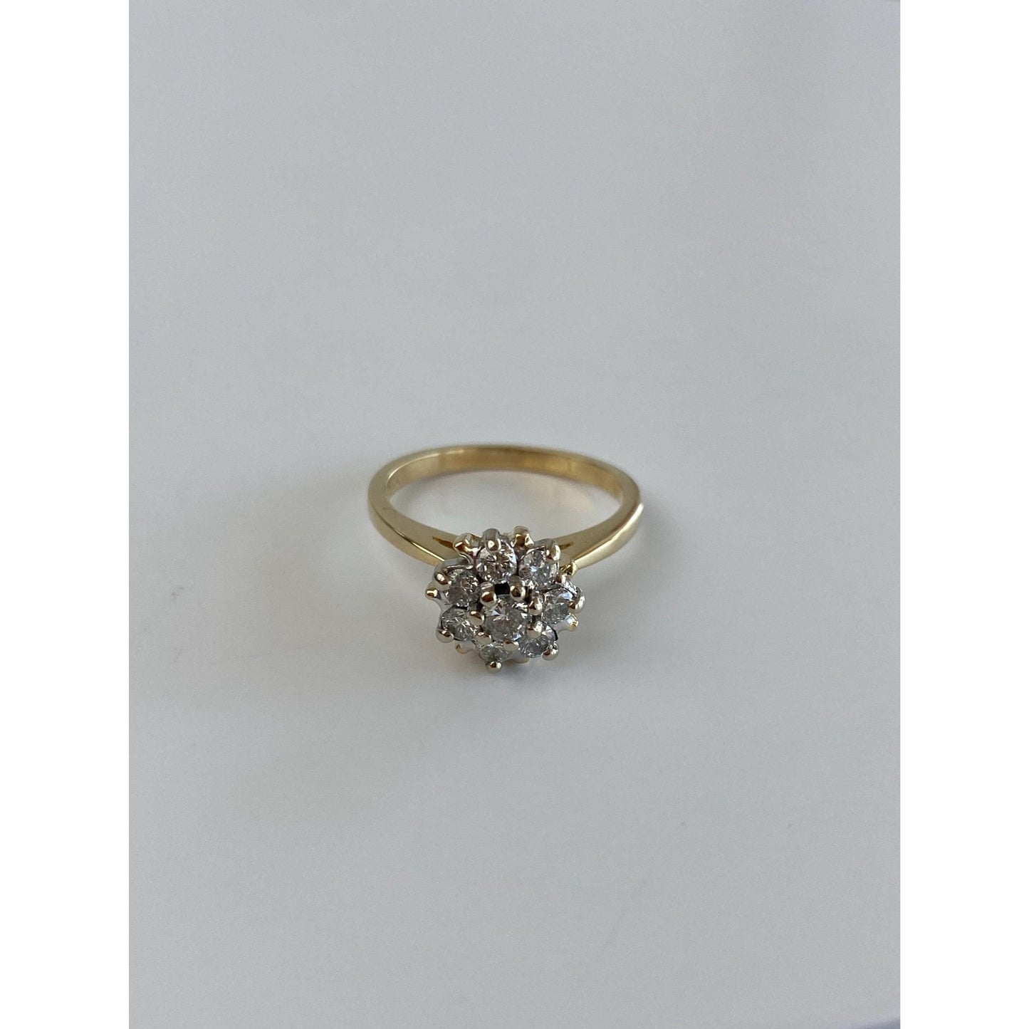 Vintage Solid 14k Yellow Gold Diamond Cluster Ring - Size 4.75