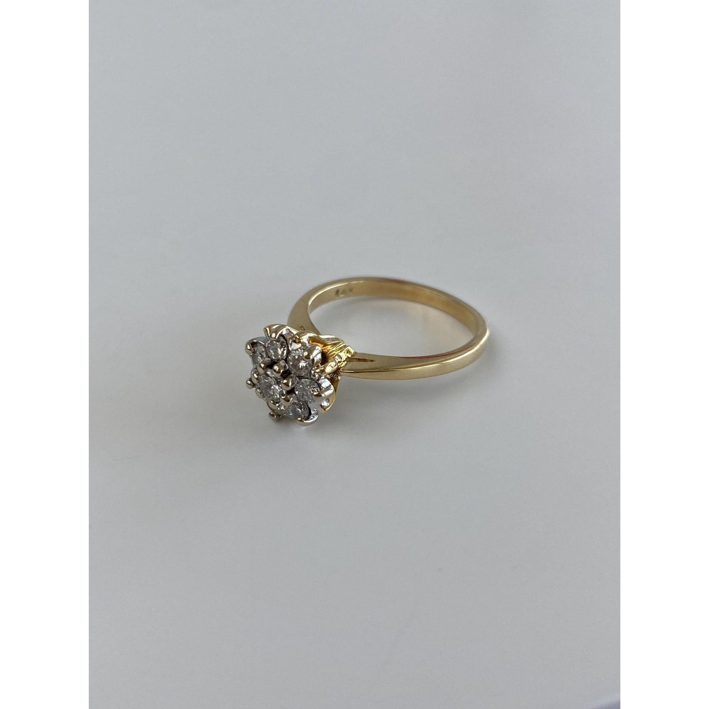 Vintage Solid 14k Yellow Gold Diamond Cluster Ring - Size 4.75