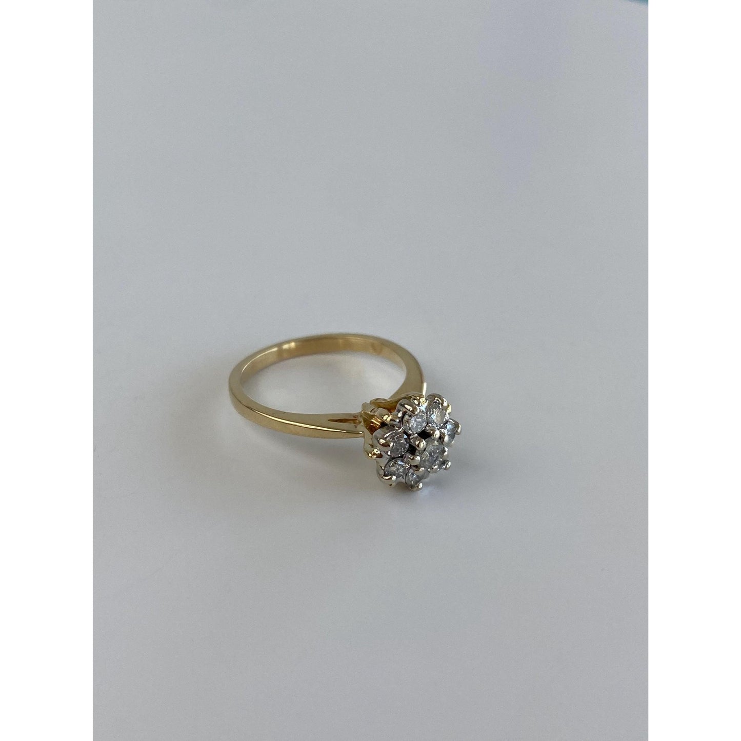 Vintage Solid 14k Yellow Gold Diamond Cluster Ring - Size 4.75