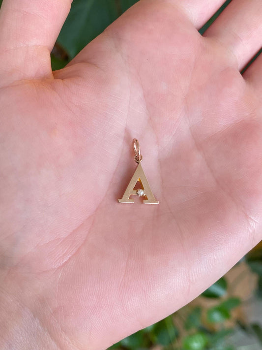 Vintage Solid 10k Rosey Gold Pearl Initial 'A' Charm