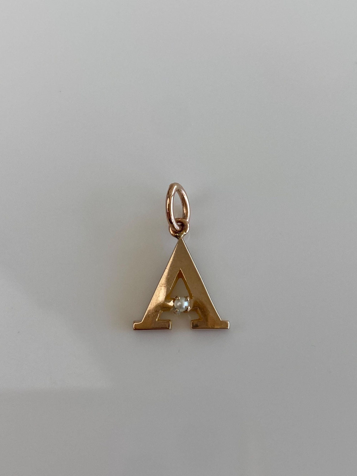 Vintage Solid 10k Rosey Gold Pearl Initial 'A' Charm