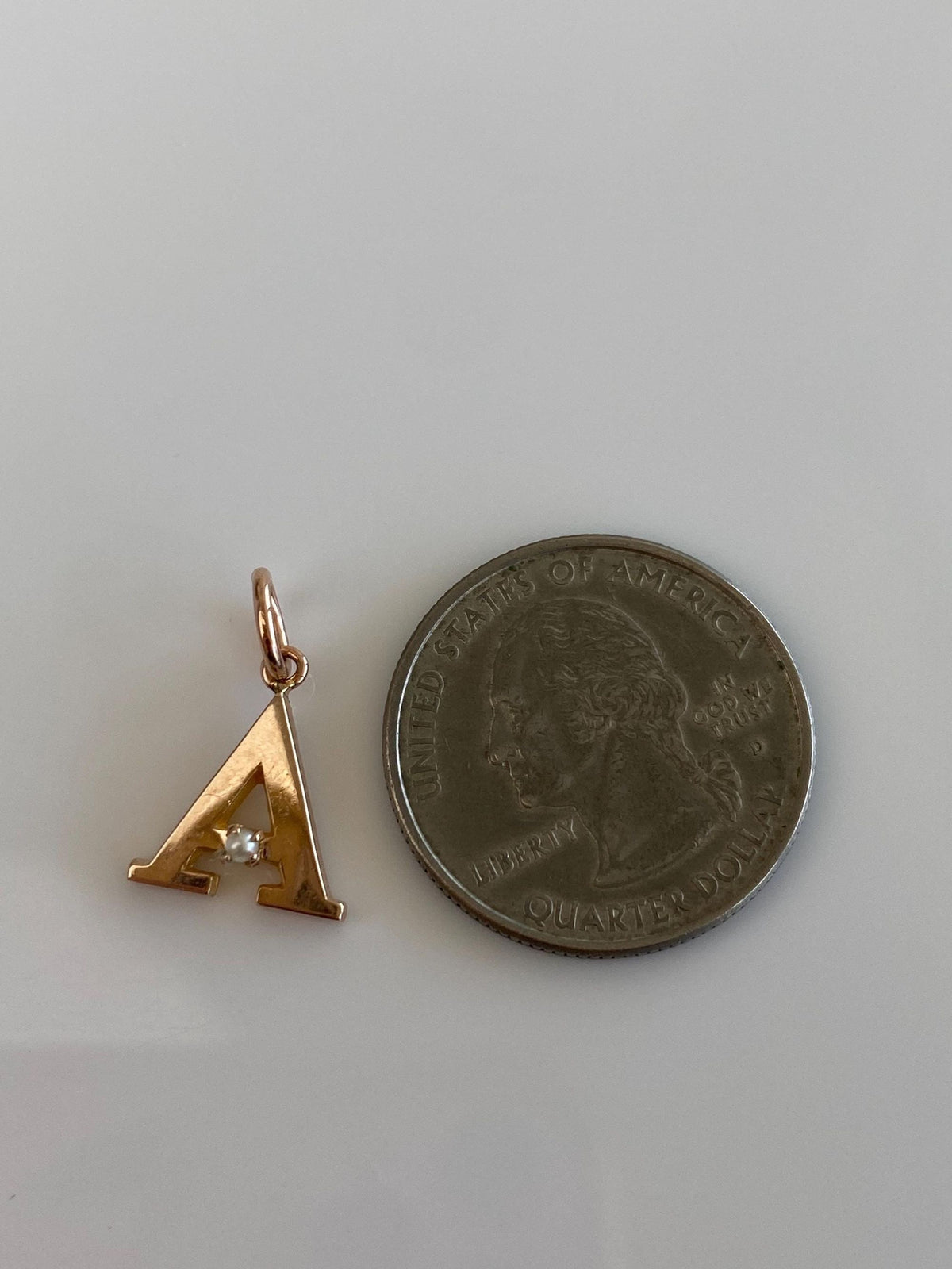 Vintage Solid 10k Rosey Gold Pearl Initial 'A' Charm